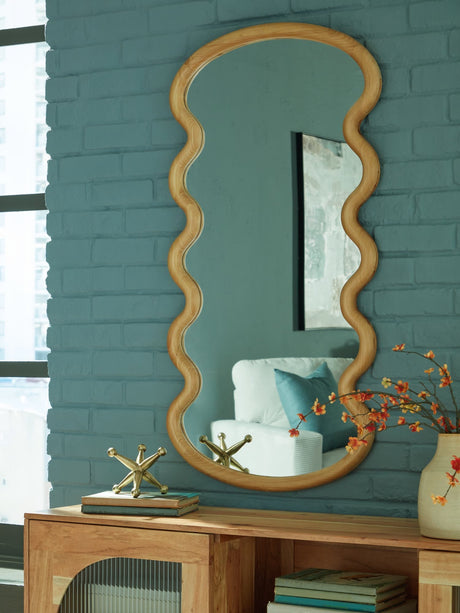 Serendis Brown Accent Mirror front view showing wavy wood frame