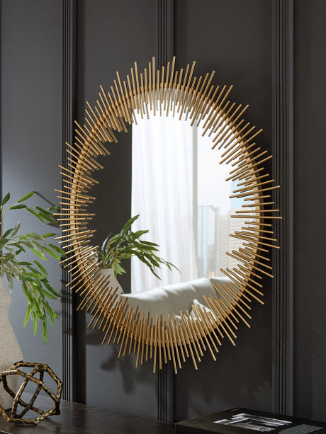 Wainport gold finish sunburst accent mirror front view