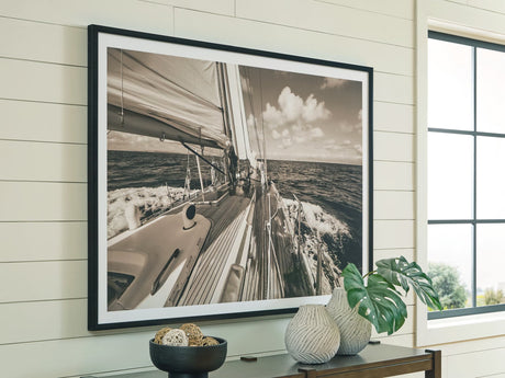 Arlanford Sepia Wall Art front view with sailboat print and black frame
