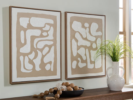 Waldett beige and white abstract wall art set of two framed canvases