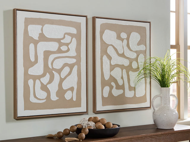 Waldett beige and white abstract wall art set of two framed canvases