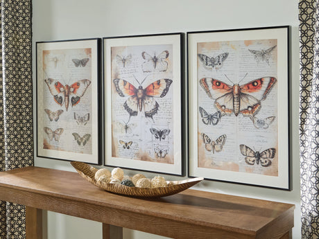 Jossletts wall art set of 3 with orange black ivory butterfly prints front view