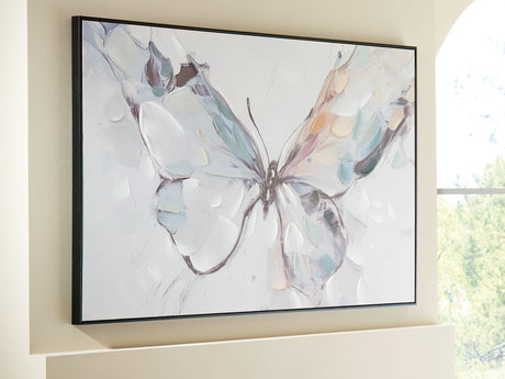 Dashwick Multi Wall Art front view with black frame and hand painted butterfly