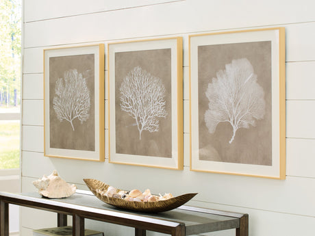 Hendridge wall art set of 3 with light brown frames, front view