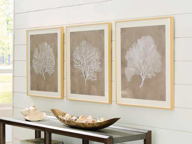Hendridge wall art set of 3 with light brown frames, front view
