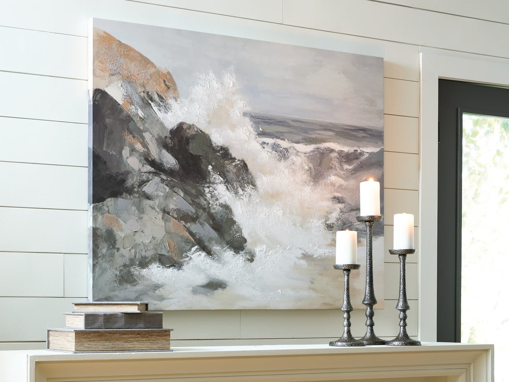 Worthner Tan Gray White Seascape Wall Art front view