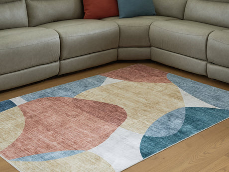 Chanleigh Multi Washable 5 foot by 7 foot abstract area rug showing full rug