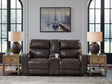 Crossplex smoke leather power reclining loveseat with console front view