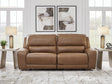 DeepWakes caramel leather power reclining sofa front view