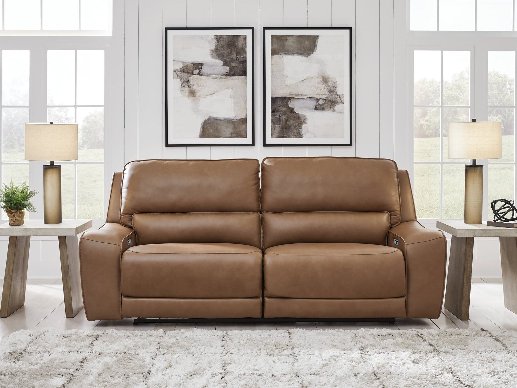 DeepWakes caramel leather power reclining sofa front view