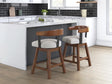 Ralene Medium Brown Upholstered Counter Height Barstool front view with swivel seat