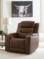 Knightington Brown Leather Power Recliner with Audio Seating main view