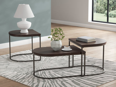 Vanmore 3-piece dark brown nesting table set angled view