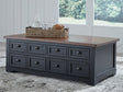 Wildenauer brown and black lift-top coffee table front view