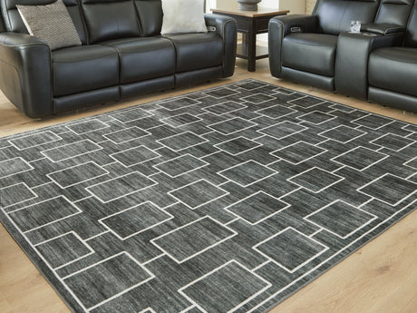 Elderland black and gray washable area rug front view