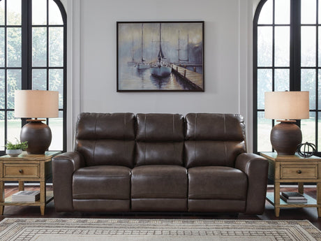 Crossplex Smoke leather power reclining sofa front view