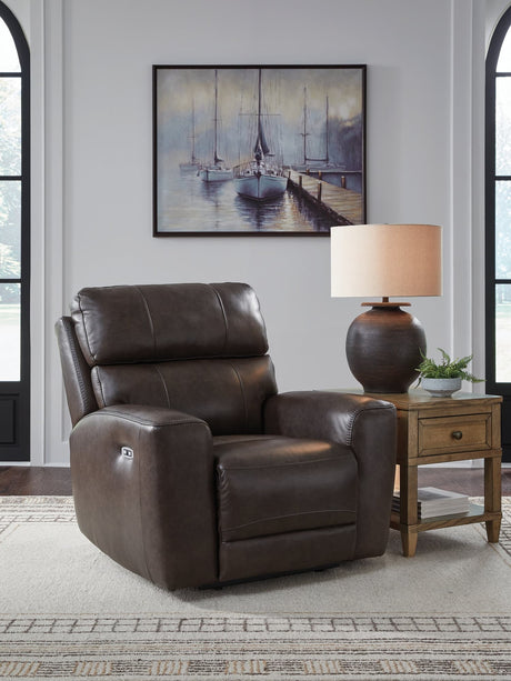 Crossplex Smoke Leather Power Recliner main front view