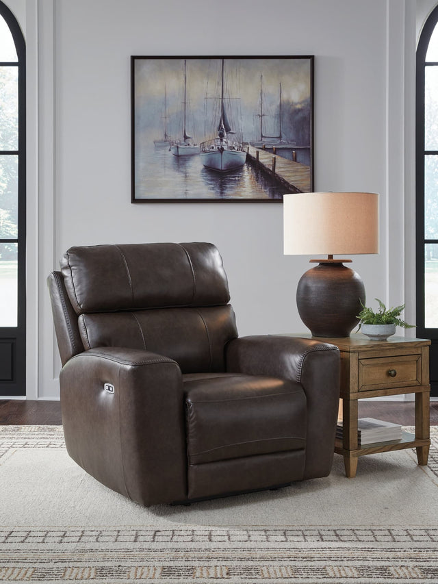 Crossplex Smoke Leather Power Recliner main front view