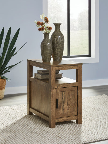 Fendenmore Brown Chairside End Table front view showing cabinet door closed