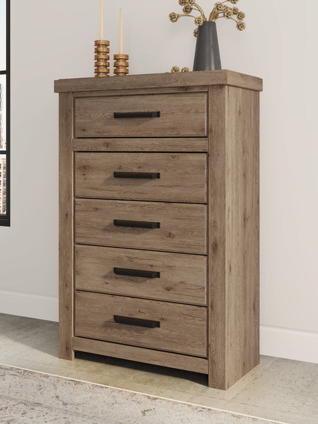 Oliandon Light Brown Chest of Drawers front view showing drawers