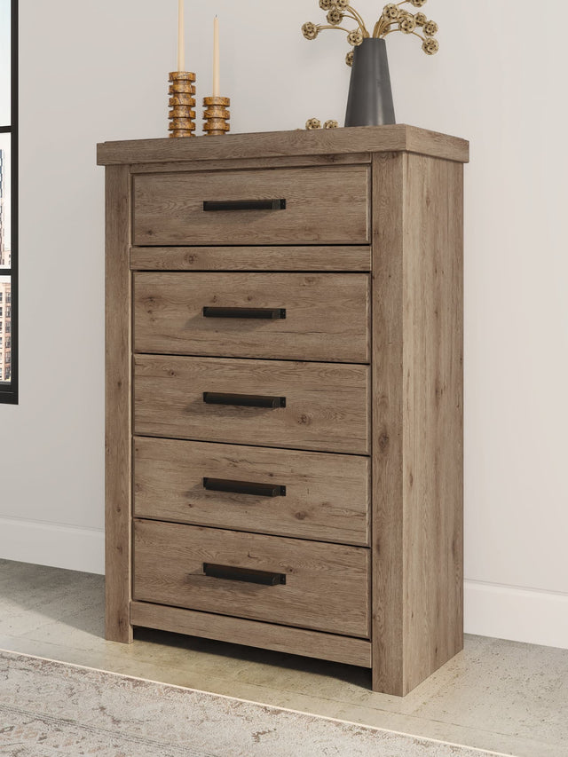 Oliandon Light Brown Chest of Drawers front view showing drawers
