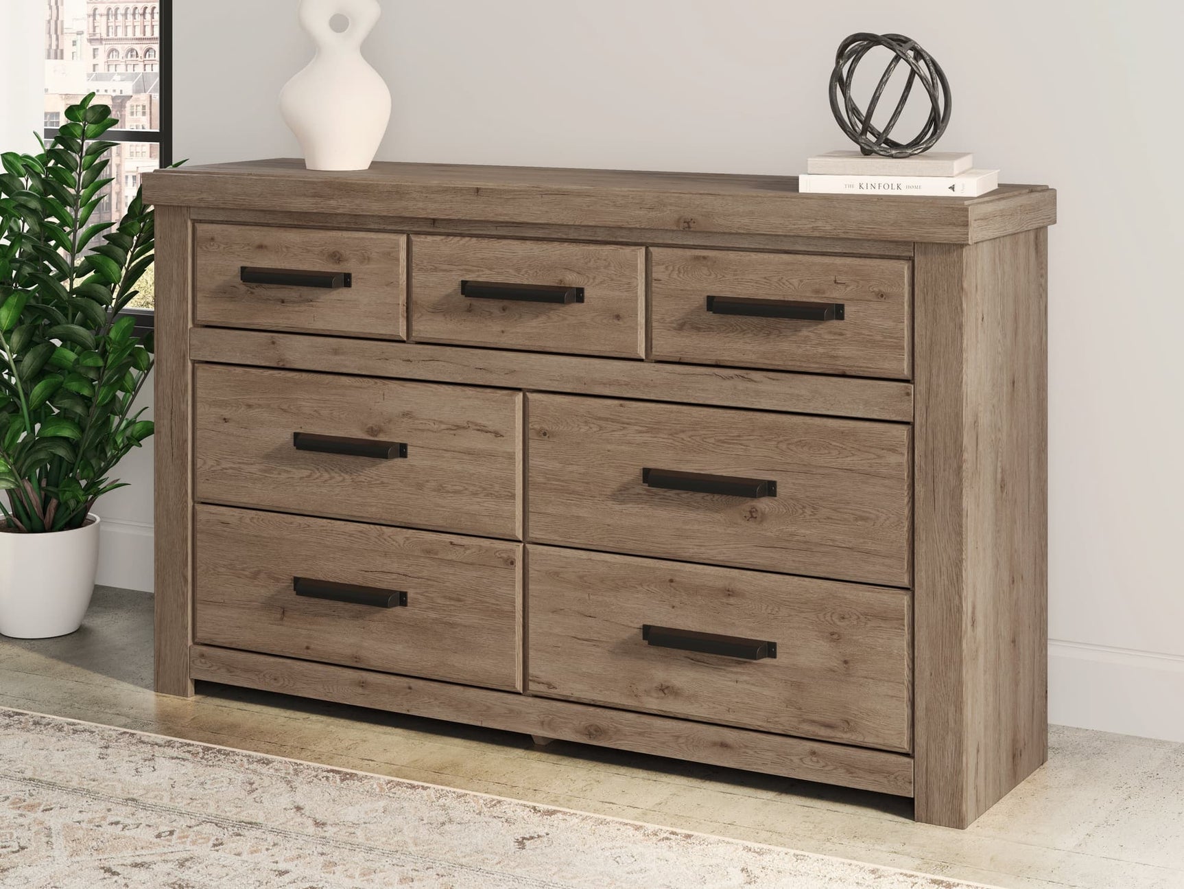 Oliandon Light Brown Rustic Dresser angled view