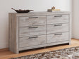Broachmyn Gray Dresser front angle showing six drawers