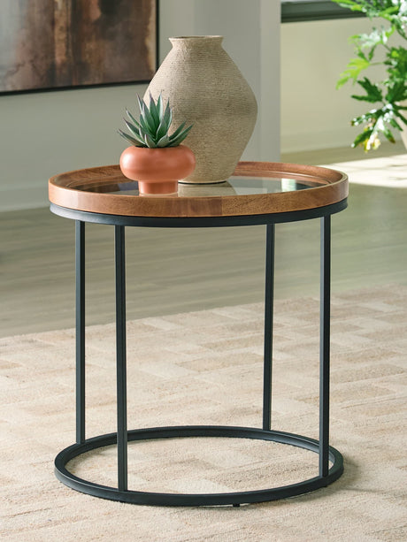 Noraluna Medium Brown Round End Table front view
