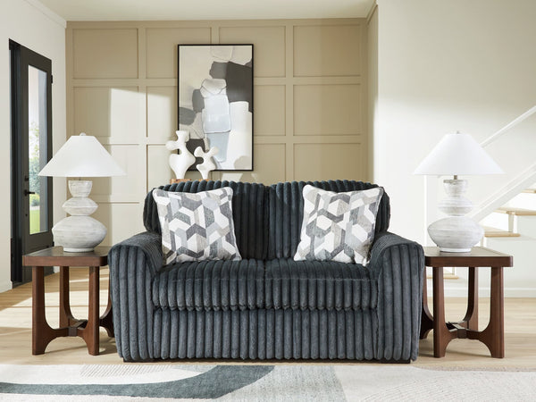 Midnight Madness Gunmetal Velvet Loveseat front angle