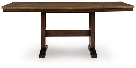 Rylandeen two-tone counter height dining extension table angled view
