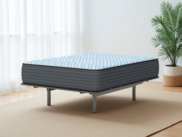 Destin Cove Firm Blue Queen Mattress top angle showing quilt cover