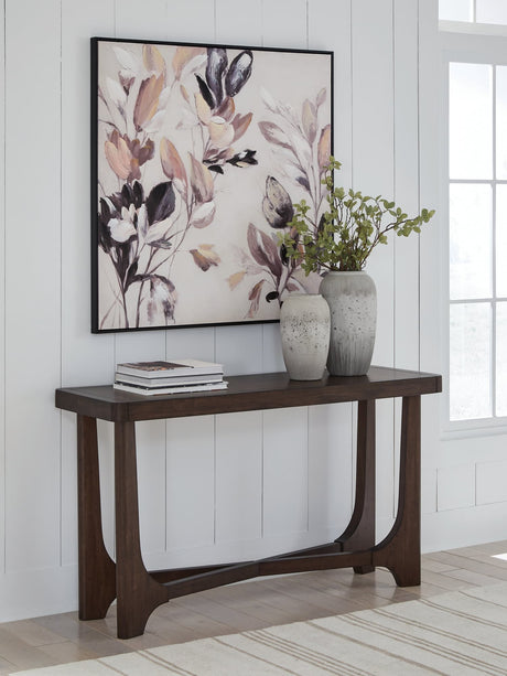 Korestone dark brown sofa table front angle
