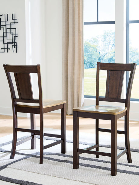 Rylandeen Counter Height Barstool front view showing two-tone light and dark chestnut finish