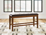 Ralene medium brown counter height dining bench angled view