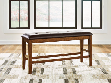 Ralene medium brown counter height dining bench angled view