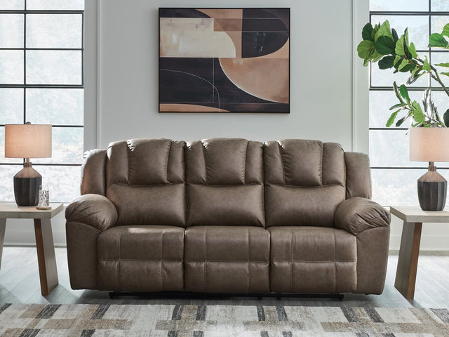 Lowilla Driftwood Faux Leather Reclining Sofa front view