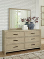 Calmoro gray dresser and mirror angled closed view
