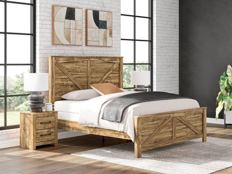 Maystonna Brown King Crossbuck Panel Bed front view