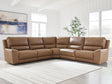 DeepWakes caramel leather 5-piece power reclining sectional sofa front angle