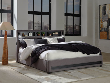 Verishaw Gray King Upholstered Bed front view