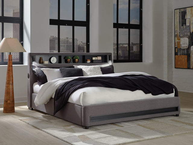 Verishaw Gray King Upholstered Bed front view