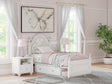 Kozlani White Twin Upholstered Panel Storage Bed angled view