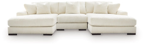 Lindyn Ivory Velvet 3-Piece Sectional Sofa with Double Chaise front view