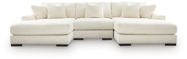 Lindyn Ivory Velvet 3-Piece Sectional Sofa with Double Chaise front view