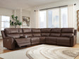 Bleckley Espresso Leather 6-Piece Power Reclining Sectional front view