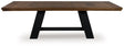Greddinton Brown and Black Dining Extension Table, top view showing wood veneer inlay