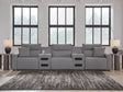 Modmax II Salt and Pepper 5-piece power reclining sectional with audio consoles front angle