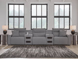Modmax II Salt and Pepper 5-piece power reclining sectional with audio consoles front angle