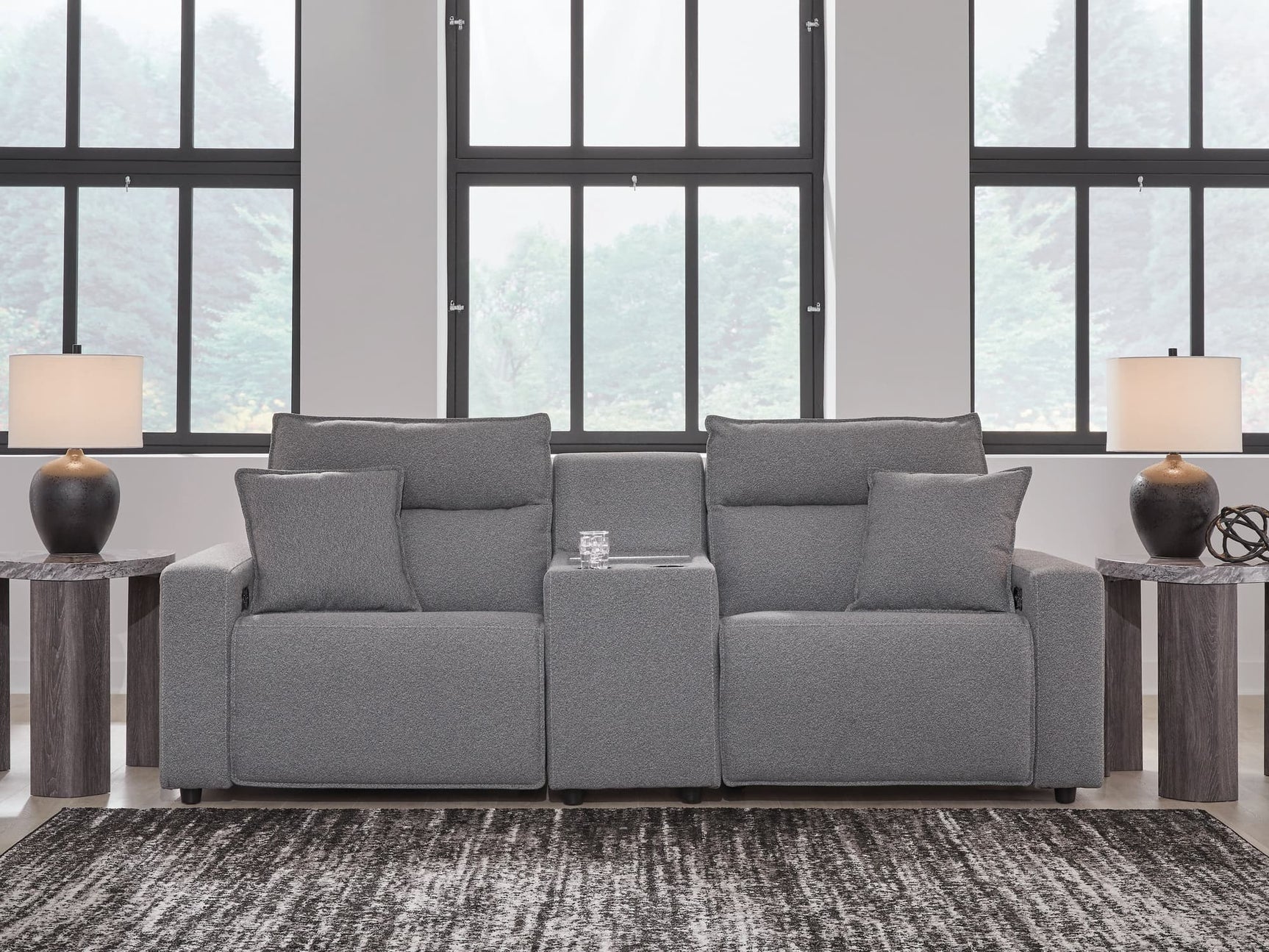Modmax II Salt and Pepper 3-Piece Power Reclining Sectional with Console, front angle