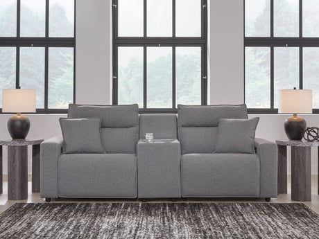 Modmax II Salt and Pepper 3-Piece Power Reclining Sectional with Console, front angle